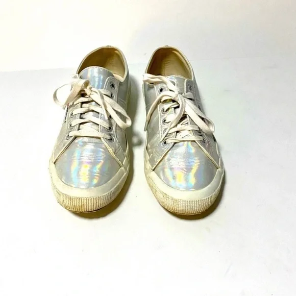 Superga White Iridescent Hologram Sneakers Trainers Size 9 Silver Metallic - Picture 4 of 16
